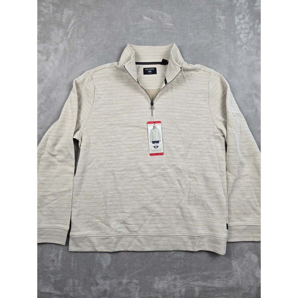 Dockers Quarter Zip Pullover Mens Size M Beige Long‎ Sleeve Sweater
